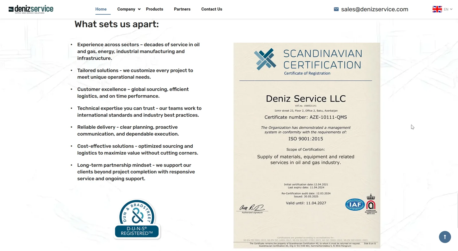 Deniz Service — второй экран